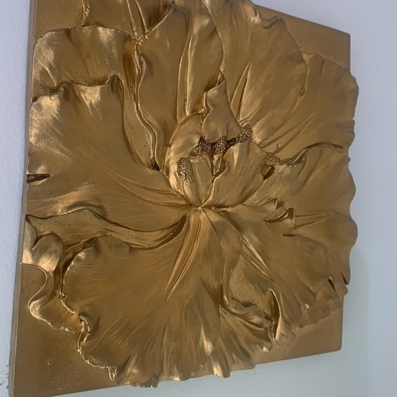Gold wall art flowers textured heavy plastic set of two luxury home‎ decor 3D - Picture 4 of 12